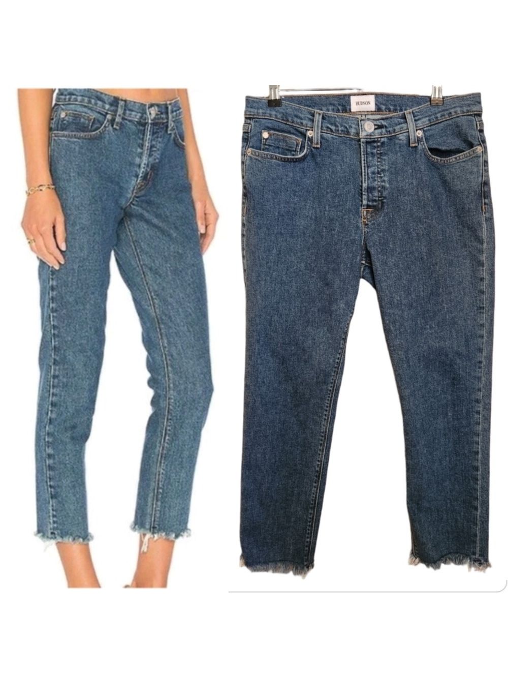 Hudson Luxe Crop Riley Relaxed Straight Leg Raw Hem Jean Size 28